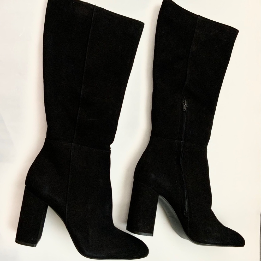 STEVE MADDEN Women's Ninny Black Nubuck Heeled Boots Pointed Toe Block heel Boot - Picture 8 of 11